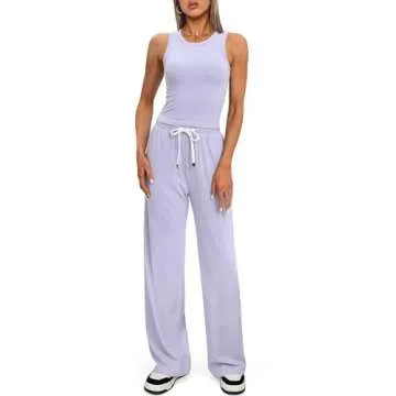 Women's 2 Piece Trendy Outfits Relaxed Fit Tank Shirts and Long Pants Matching Sets Cozy Tracksuit Sets 9054A Taro Purple M