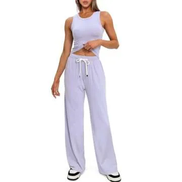 Women's 2 Piece Trendy Outfits Relaxed Fit Tank Shirts and Long Pants Matching Sets Cozy Tracksuit Sets 9054A Taro Purple M