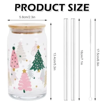 AnyDesign 2 Pack Christmas Drinking Glasses with Lids