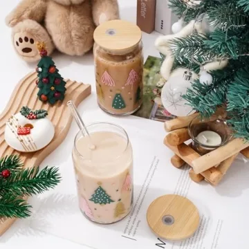 AnyDesign 2 Pack Christmas Drinking Glasses with Lids