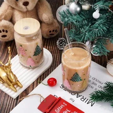 AnyDesign 2 Pack Christmas Drinking Glasses with Lids