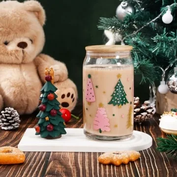 AnyDesign 2 Pack Christmas Drinking Glasses with Lids