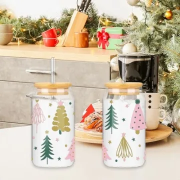 AnyDesign 2 Pack Christmas Drinking Glasses with Lids