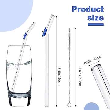 8 Pcs Cute Glass Straws with Charms, Reusable Straws 7.9 '' Bent Smoothie Straws, Shatter Resistant ...