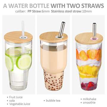 kytffu 32oz Glass Tumbler with Straw and Lid, Reusable Boba Smoothie Cup Iced Coffee Tumbler with Silicone Sleeve, Fits Cup Holder Glass Water Bottle BPA Free, White