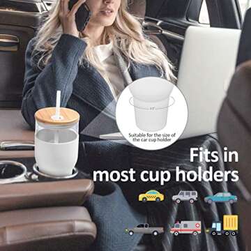 kytffu 32oz Glass Tumbler with Straw and Lid, Reusable Boba Smoothie Cup Iced Coffee Tumbler with Silicone Sleeve, Fits Cup Holder Glass Water Bottle BPA Free, White