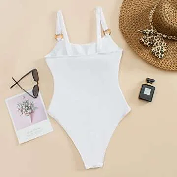 YIMISAN Chic Women's One Piece Swimsuit White Monokini