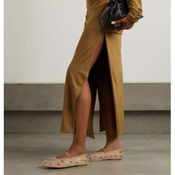 Dsevht Mesh Ballet Flats for Women Slip On Ballerina Embroidered Flower Mary Jane Flats Round Toe Co...