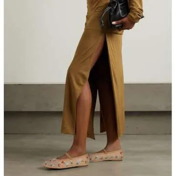 Dsevht Mesh Ballet Flats for Women Slip On Ballerina Embroidered Flower Mary Jane Flats Round Toe Co...