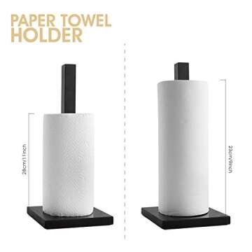 LUTAVOY Paper Towel Holder Kitchen Standing Paper Towel Roll Holder with Marble Base for Bathroom Kitchen Countertop(Matte Black Stainless Steel,Black Base KZ50)