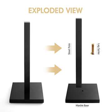 LUTAVOY Paper Towel Holder Kitchen Standing Paper Towel Roll Holder with Marble Base for Bathroom Kitchen Countertop(Matte Black Stainless Steel,Black Base KZ50)