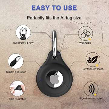 4-Pack Airtag Holder for Apple Airtag,Premium Black Silicone Airtag Case,Perfect Airtag Keychain with Key Ring,Durable and User-Friendly Airtag Accessories for Luggage, Backpacks, Pets, Keys & More