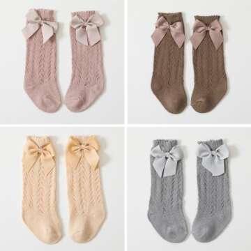 Taous Assam Baby Girls Knee High Socks Toddler Bow Mesh Long Stockings Infants Thin Socks For Spring Summer