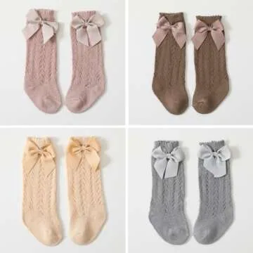 Taous Assam Baby Girls Knee High Socks Toddler Bow Mesh Long Stockings Infants Thin Socks For Spring Summer
