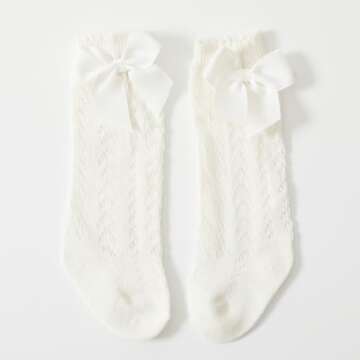 Taous Assam Baby Girls Knee High Socks Toddler Bow Mesh Long Stockings Infants Thin Socks For Spring Summer