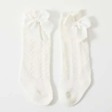Taous Assam Baby Girls Knee High Socks Toddler Bow Mesh Long Stockings Infants Thin Socks For Spring Summer