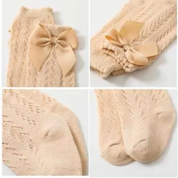 Taous Assam Baby Girls Knee High Socks Toddler Bow Mesh Long Stockings Infants Thin Socks For Spring Summer