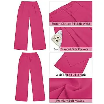 GRAPENT Wide Leg Pants for Work Women's Trousers Womens Slacks High Waisted Work Pants Pink Dress Pants for Women Work Outfits for Women Office Color Magenta Size Medium Size 8 Size 10