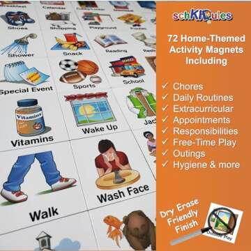 SchKIDules Home-Themed Magnetic Visual Schedule & Reward Chart w/129 Colorful Magnets & 2-Sided 18” Folding Board; for Daily Routines, Chores, Behavioral Supports, Kids’ Calendar, ADHD & Autism Tools