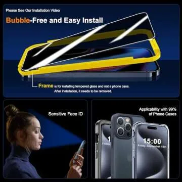 QHOHQ 3 Pack Privacy Screen Protector for iPhone 15 Pro Max [6.7 Inch] with 3 Pack Camera Lens Protector, Anti Spy Tempered Glass Film, 9H Hardness, HD, Bubble Free, Case Friendly - Black