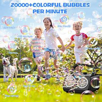 SHCKE Automatic Bubble Machine Upgrade Bubble Blower with 2 Fans, 20000+ Bubbles Per Minute Bubbles for Kids Portable Bubble Maker Operated by Plugin or Batteries for Indoor Outdoor Birthday Party