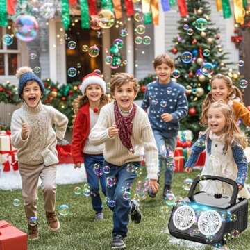 SHCKE Automatic Bubble Machine Upgrade Bubble Blower with 2 Fans, 20000+ Bubbles Per Minute Bubbles for Kids Portable Bubble Maker Operated by Plugin or Batteries for Indoor Outdoor Birthday Party