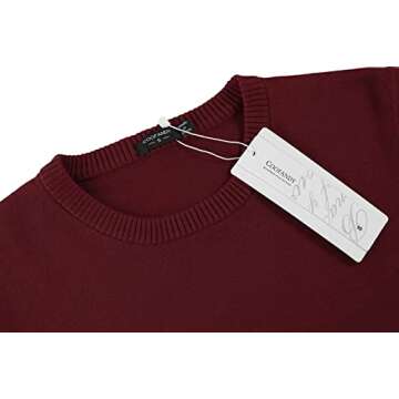 COOFANDY Men Casual Crew Neck Sweater Ribbed Knit Slim Fit Long Sleeve Pullover Top for Casual Or Dressy Wear Wine Red