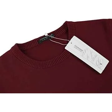 COOFANDY Men Casual Crew Neck Sweater Ribbed Knit Slim Fit Long Sleeve Pullover Top for Casual Or Dressy Wear Wine Red