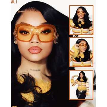 Oversized Trendy Wrap Around Sunglasses for Women Men - Cool Concert Yellow shades 2000s Retro Round...