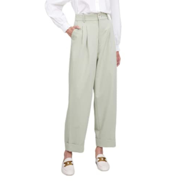 Women's Straight Leg Pant Loose Fit All Day Work Pants Office Trousers with Pockets Plus Size Green(...