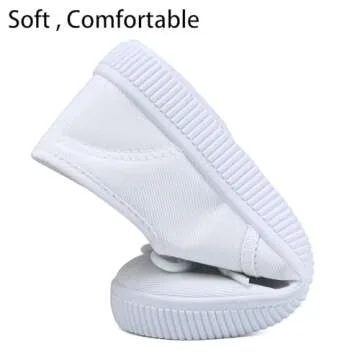 Boy's Girl's Kids White Canvas Shoes for Kids Slip-On Lightweight Sneakers Casual Skin-Friendly Lace-Up Walking Running Shoes Big Kids 1