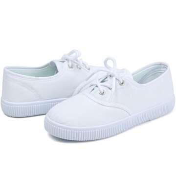 Boy's Girl's Kids White Canvas Shoes for Kids Slip-On Lightweight Sneakers Casual Skin-Friendly Lace-Up Walking Running Shoes Big Kids 1