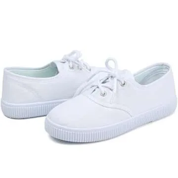 Boy's Girl's Kids White Canvas Shoes for Kids Slip-On Lightweight Sneakers Casual Skin-Friendly Lace-Up Walking Running Shoes Big Kids 1