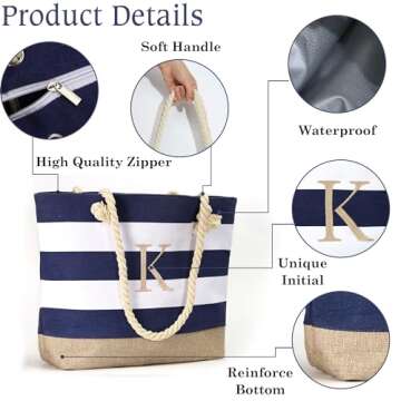 YOOLIFE Monogram Beach Tote for Women - Personalized Gifts