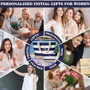 YOOLIFE Monogram Beach Tote for Women - Personalized Gifts