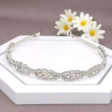 Oriamour Flower Design Rhinestone Crystal Wedding Headband Bridal Headpieces Simple Design Bridal Headband (Silver)