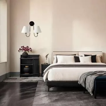 Contemporary Linen Shade Sconce, Stainless Steel White Linen Shade Wall Sconce, Wall Light for Bedroom, Living Room, Entryway, Kitchen, 17.5" w x 9.5" d x 14" h (Black)