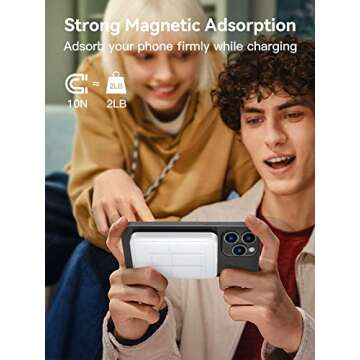 NEWDERY Wireless Power Bank, 10000mAh Magnetic Portable Charger with Foldable Stand 22W USB C, 15W F...