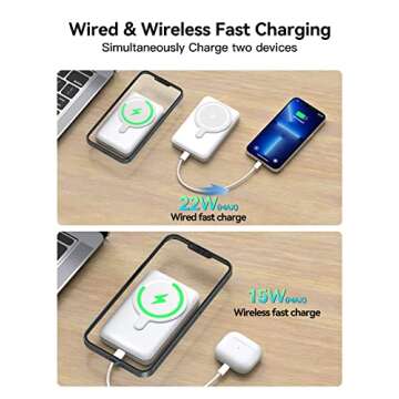 NEWDERY Wireless Power Bank, 10000mAh Magnetic Portable Charger with Foldable Stand 22W USB C, 15W Fast Charging External Battery Pack for iPhone 15 Pro Max/15 Plus/15 Pro/15, iPhone 14/13/12 Series