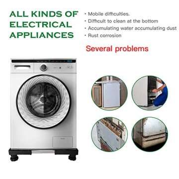 I'SMARTMOON Mini-Fridge-Stand 4 Strong Feet,Adjustable Dolly Washing Machine Stand Base,for Furniture Portable Refrigerator Dryer Stand Black