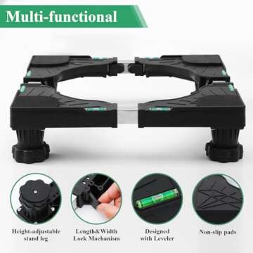 I'SMARTMOON Mini-Fridge-Stand 4 Strong Feet,Adjustable Dolly Washing Machine Stand Base,for Furniture Portable Refrigerator Dryer Stand Black