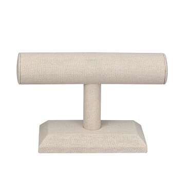 MOOCA Linen Covered Wood Jewelry Display, Jewelry Stand, Bracelet Holder Display, Watch Stand, Bracelet Stand, Tan Linen