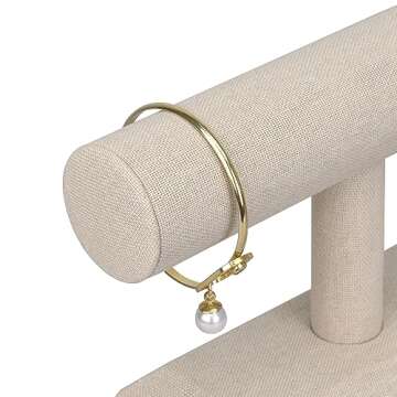 MOOCA Linen Covered Wood Jewelry Display, Jewelry Stand, Bracelet Holder Display, Watch Stand, Bracelet Stand, Tan Linen