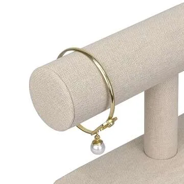 MOOCA Linen Covered Wood Jewelry Display, Jewelry Stand, Bracelet Holder Display, Watch Stand, Bracelet Stand, Tan Linen