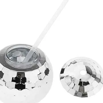 FAKEME Set of 2 20 Ounce Disco Ball Cup Glitter Flash Ball Cocktail Cup Tea Bottle Party Supplies Unique for Party Drinking Nightclub Bar Beverage - Silver