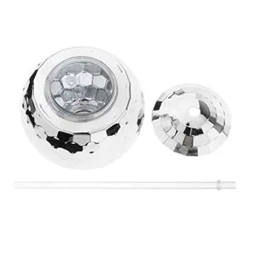 FAKEME Set of 2 20 Ounce Disco Ball Cup Glitter Flash Ball Cocktail Cup Tea Bottle Party Supplies Unique for Party Drinking Nightclub Bar Beverage - Silver