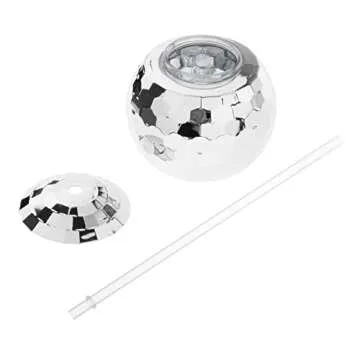 FAKEME Set of 2 20 Ounce Disco Ball Cup Glitter Flash Ball Cocktail Cup Tea Bottle Party Supplies Unique for Party Drinking Nightclub Bar Beverage - Silver