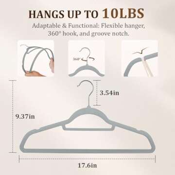 Velvet Hangers 50 Pack with 10 Bonus Clear Clothes Hanger, 17.6" Felt Hangers for Coats, Dresses, Shirts,Sweater, Gray - Family Choice Awards Winner