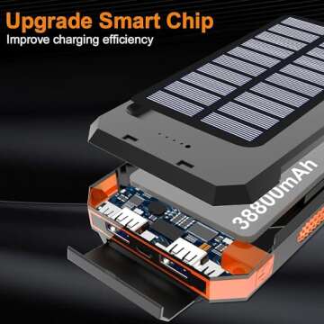 Saraupup Solar Charger Power Bank, 38800mAh Portable Charger Fast Charger Dual USB Port Built-in Led Flashlight and Compass for All Cell Phone and Electronic Devices