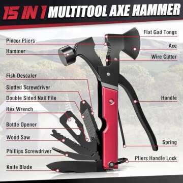 15 in 1 Multitool Axe Hatchet, Gifts for Men, Camping Accessories Survival Gear, Multi Tool for Camp...